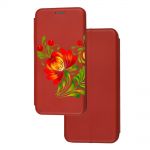 Чохол-книжка Xiaomi Redmi Note 9 з малюнком червона квітка