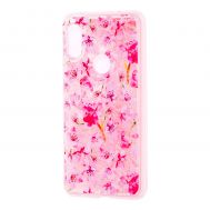 Чохол для Xiaomi Redmi Note 6 Pro блискітки вода рожевий "рожеві квіти"