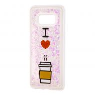 Чехол для Samsung Galaxy S8 (G950) Блестки вода светло-розовый "я люблю кофе"