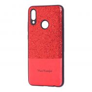 Чехол для Huawei P Smart 2019 Leather + блестки красный