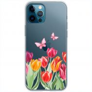 Чохол для iPhone 12 Pro Max Mixcase квіти тюльпани з двома метеликами