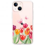 Чохол для iPhone 13 mini Mixcase квіти тюльпани з двома метеликами