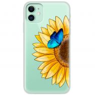 Чохол для iPhone 11 Mixcase квіти соняшник з блакитним метеликом