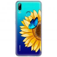 Чохол для Huawei P Smart 2019 Mixcase квіти соняшник з блакитним метеликом