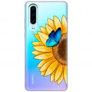 Чохол для Huawei P30 Mixcase квіти соняшник з блакитним метеликом