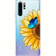 Чохол для Huawei P30 Pro Mixcase квіти соняшник з блакитним метеликом