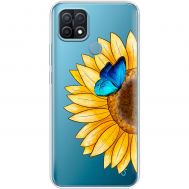 Чохол для Oppo A15 / A15s Mixcase квіти соняшник з блакитним метеликом
