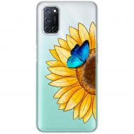 Чохол для Oppo A52 / A72 / A92 Mixcase квіти соняшник з блакитним метеликом