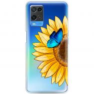 Чохол для Oppo A54 Mixcase квіти соняшник з блакитним метеликом