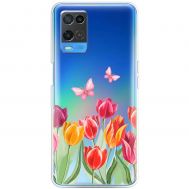 Чохол для Oppo A54 Mixcase квіти тюльпани з двома метеликами