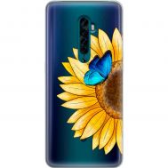 Чохол для Oppo Reno 2 Mixcase квіти соняшник з блакитним метеликом