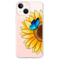 Чохол для iPhone 14 Mixcase квіти соняшник з блакитним метеликом