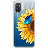 Чохол для Oppo A53 4G / A32 / A33 Mixcase квіти соняшник з блакитним метеликом