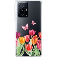 Чохол для Xiaomi 11T / 11T Pro Mixcase квіти тюльпани з двома метеликами
