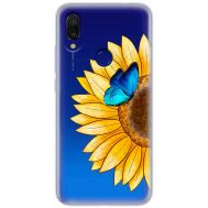 Чохол для Xiaomi Redmi 7 Mixcase квіти соняшник з блакитним метеликом