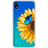 Чохол для Xiaomi Redmi 7A Mixcase квіти соняшник з блакитним метеликом