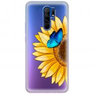 Чохол для Xiaomi Redmi 9 Mixcase квіти соняшник з блакитним метеликом