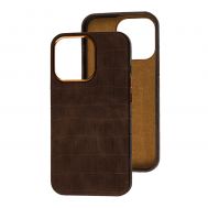 Чохол для iPhone 13 Pro Leather croco full brown
