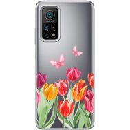Чохол для Xiaomi Mi 10T / Mi 10T Pro Mixcase квіти тюльпани з двома метеликами