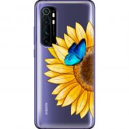 Чохол для Xiaomi Mi Note 10 Lite Mixcase квіти соняшник з блакитним метеликом