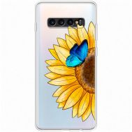 Чохол для Samsung Galaxy S10+ (G975) Mixcase квіти соняшник з блакитним метеликом
