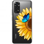 Чохол для Xiaomi Redmi Note 11 / 11s Mixcase квіти соняшник з блакитним метеликом