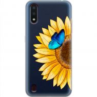 Чохол для Samsung Galaxy A01 (A015) Mixcase квіти соняшник з блакитним метеликом