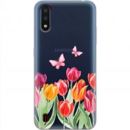 Чохол для Samsung Galaxy A01 (A015) Mixcase квіти тюльпани з двома метеликами