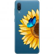Чохол для Samsung Galaxy A02 (A022) Mixcase квіти соняшник з блакитним метеликом