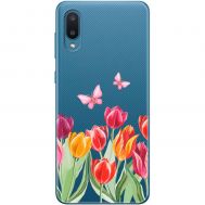 Чохол для Samsung Galaxy A02 (A022) Mixcase квіти тюльпани з двома метеликами