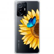 Чохол для Xiaomi 11T / 11T Pro Mixcase квіти соняшник з блакитним метеликом