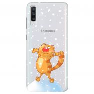 Чохол Samsung Galaxy A70 (A705) Mixcase Кіт під снігом прозорий