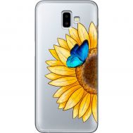 Чохол для Samsung Galaxy J6+ 2018 (J610) Mixcase квіти соняшник з блакитним метеликом