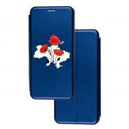 Чохол-книжка Samsung Galaxy A02S (A025) з малюнком синій Україна з квіткою маку
