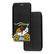 Чохол-книжка Samsung Galaxy A03s (A037) з малюнком чорний Українка із соняшниками