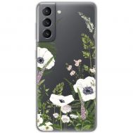 Чохол для Samsung Galaxy S21 FE (G990) Mixcase квіти білі квіти лісові трави