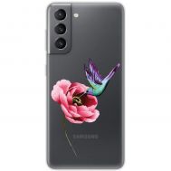 Чохол для Samsung Galaxy S21 FE (G990) Mixcase квіти колібрі в півоні