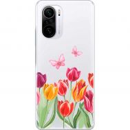Чохол для Xiaomi Poco F3 Mixcase квіти тюльпани з двома метеликами