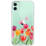Чохол для iPhone 12 mini Mixcase квіти тюльпани з двома метеликами