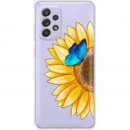 Чохол для Samsung Galaxy A73 (A736) Mixcase квіти соняшник з блакитним метеликом