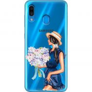Чохол для Samsung Galaxy A20 / 30 MixCase стрази дівчина з квітами