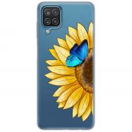 Чохол для Samsung Galaxy A12 / M12 Mixcase квіти соняшник з блакитним метеликом