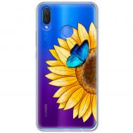 Чохол для Huawei P Smart Plus Mixcase квіти соняшник з блакитним метеликом