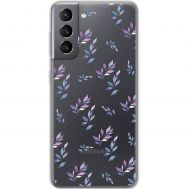 Чохол для Samsung Galaxy S21 (G991) Mixcase квіти патерн гілки з градієнтом