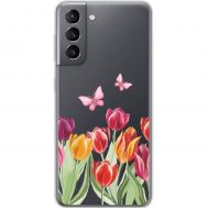 Чохол для Samsung Galaxy S21 (G991) Mixcase квіти тюльпани з двома метеликами