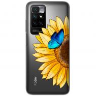 Чохол для Xiaomi Redmi 10 Mixcase квіти соняшник з блакитним метеликом