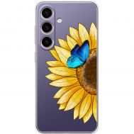 Чохол для Samsung Galaxy S24 Mixcase квіти соняшник з блакитним метеликом