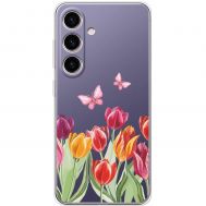 Чохол для Samsung Galaxy S24 Mixcase квіти тюльпани з двома метеликами