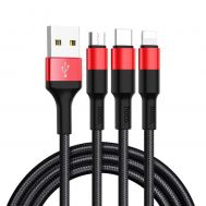 Кабель USB Hoco X26 Xpress Charging 3in1 lightning -microUSB-Type-C чорно-червоний