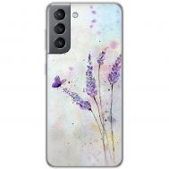 Чохол для Samsung Galaxy S21 FE (G990) Mixcase квіти акварельна лаванда з метеликом